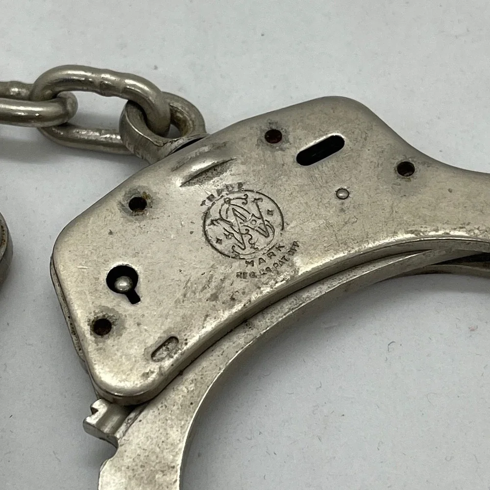 Vintage Smith & Wesson Handcuffs Model 100 Silver Restraints with Key S&W Cuffs